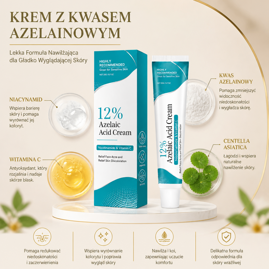 Krem z Kwasem Azelainowym – Lekka Formuła Nawilżająca dla Gładko Wyglądającej Skóry