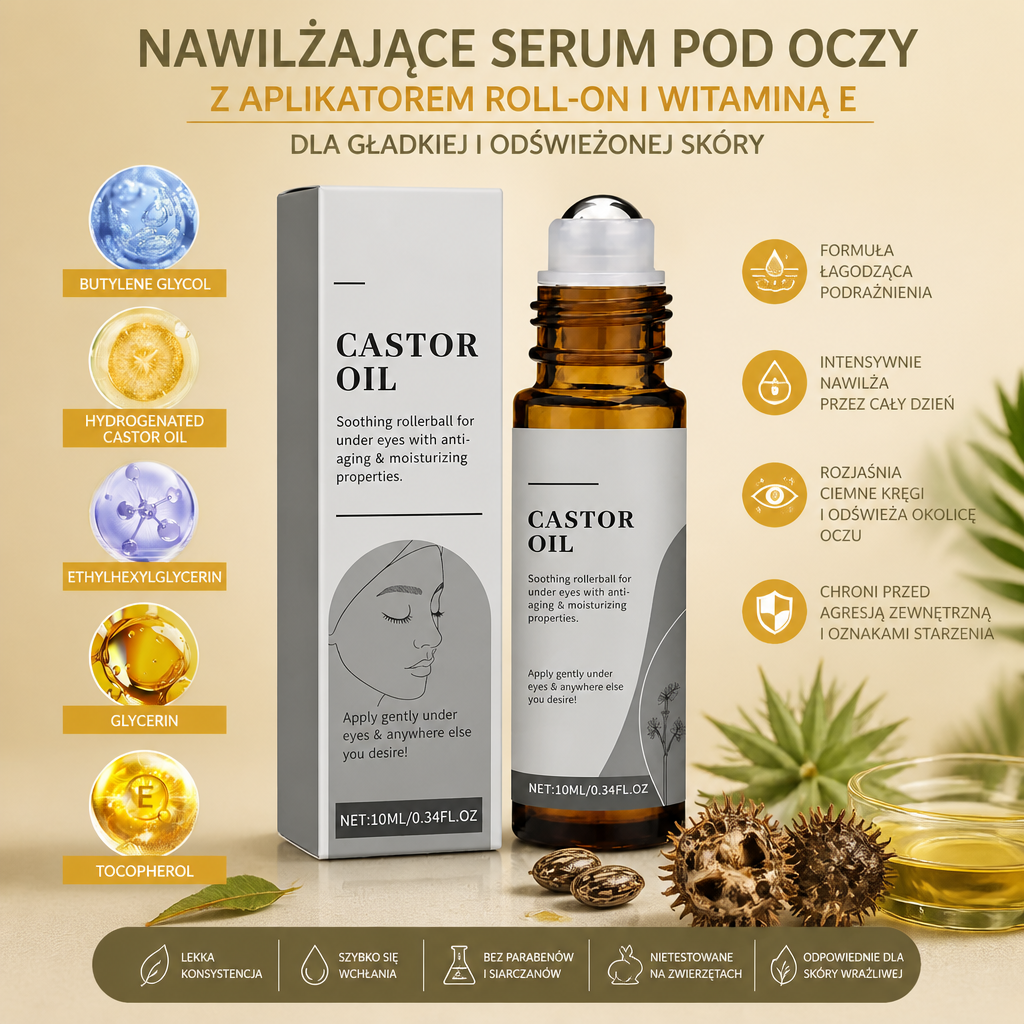 Nawilżające Serum pod Oczy z Aplikatorem Roll-On i Witaminą E dla Gładkiej i Odświeżonej Skóry