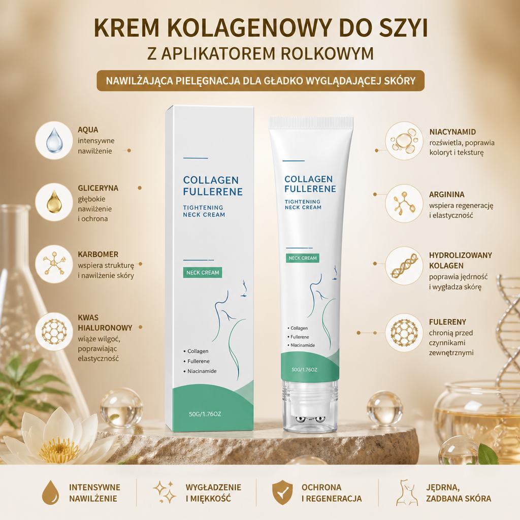 Krem kolagenowy do szyi z aplikatorem rolkowym – nawilżająca pielęgnacja dla gładko wyglądającej skóry