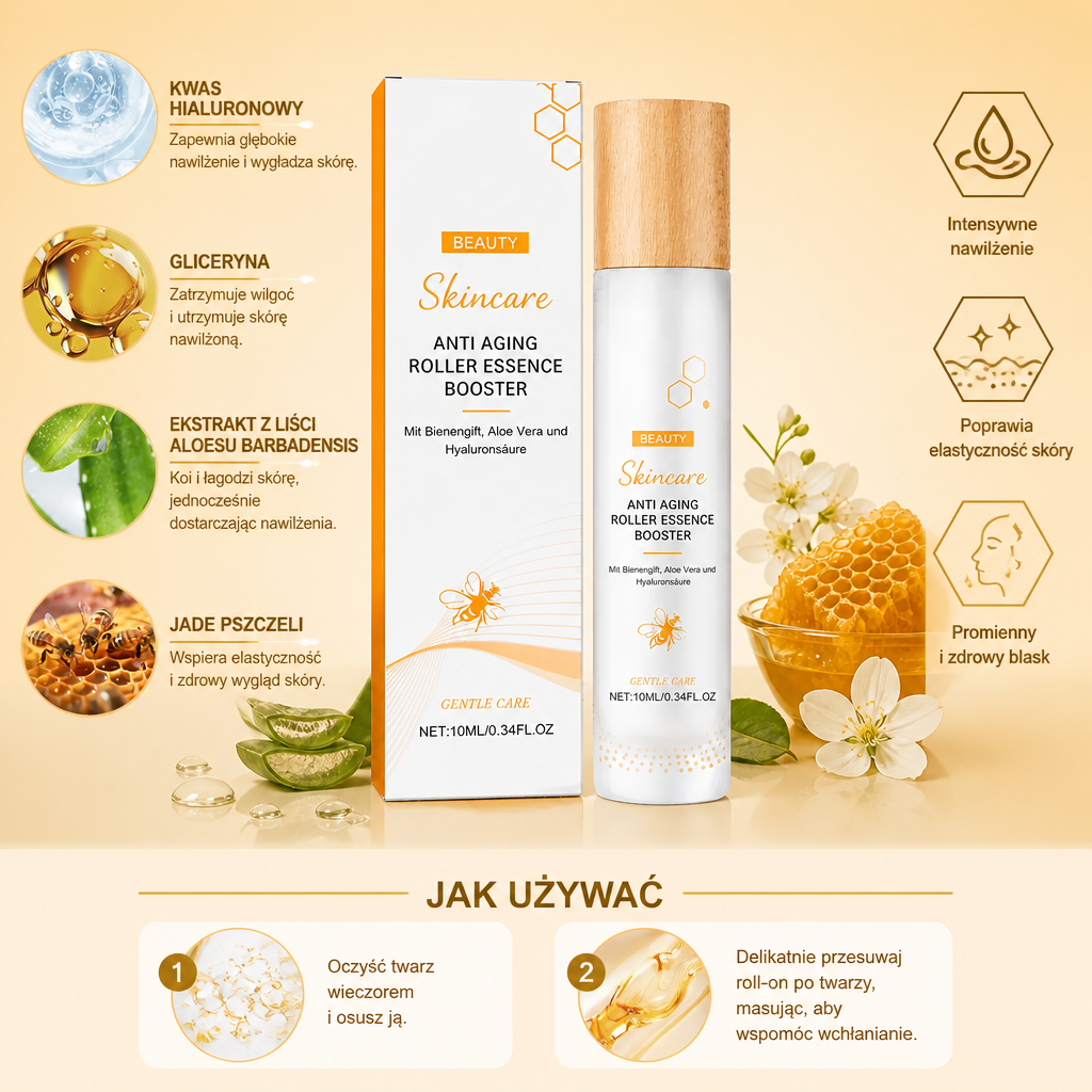 Roller Essence z Jadem Pszczelim – Ujędrniające Nawilżenie dla Gładkiej i Promiennej Skóry