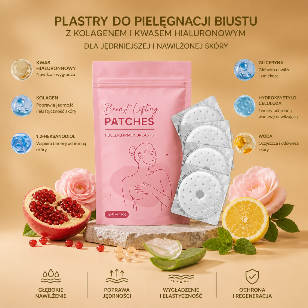 Plastry do Pielęgnacji Biustu z Kolagenem i Kwasem Hialuronowym dla Jędrniejszej i Nawilżonej Skóry