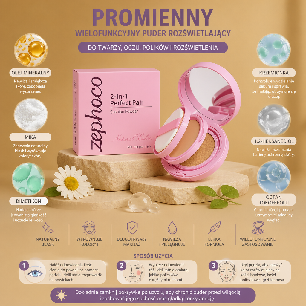 Promienny Wielofunkcyjny Puder Rozświetlający Do Twarzy, Oczu, Polików I Rozświetlenia