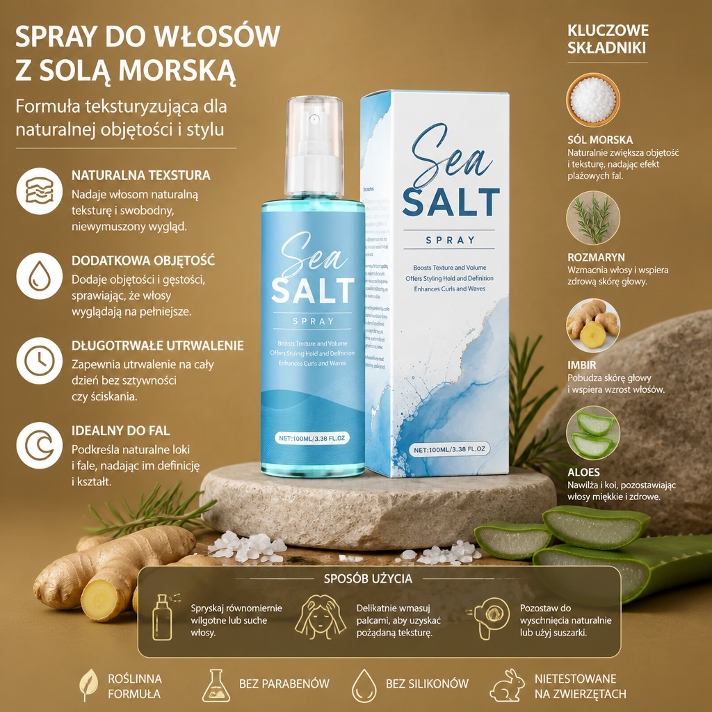 Spray Do Włosów Z Solą Morską – Teksturująca Formuła Dla Naturalnej Objętości I Stylizacji