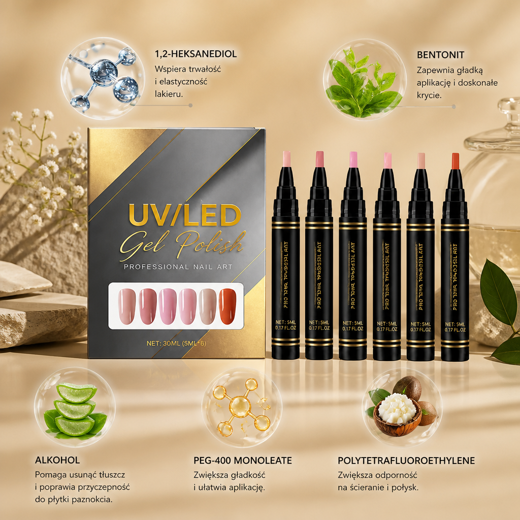 Zestaw lakierów hybrydowych UV/LED – delikatne odcienie nude do eleganckich stylizacji paznokci