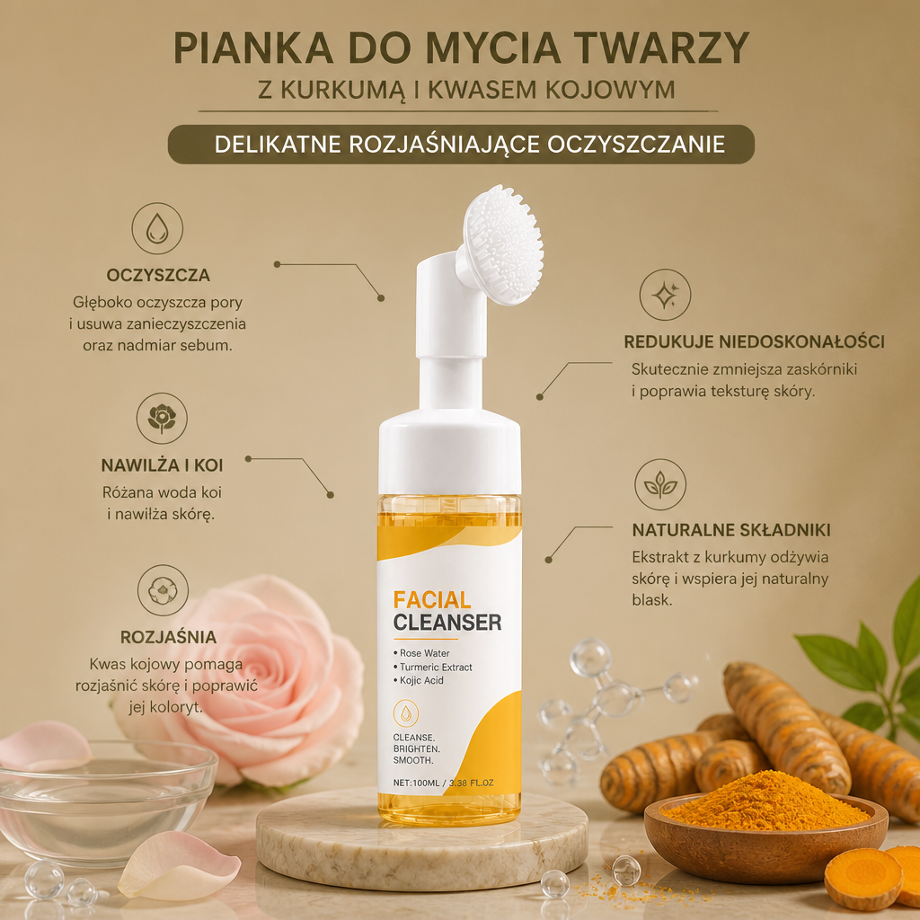 Pianka Do Mycia Twarzy Z Kurkumą I Kwasem Kojowym – Delikatne Rozjaśniające Oczyszczanie