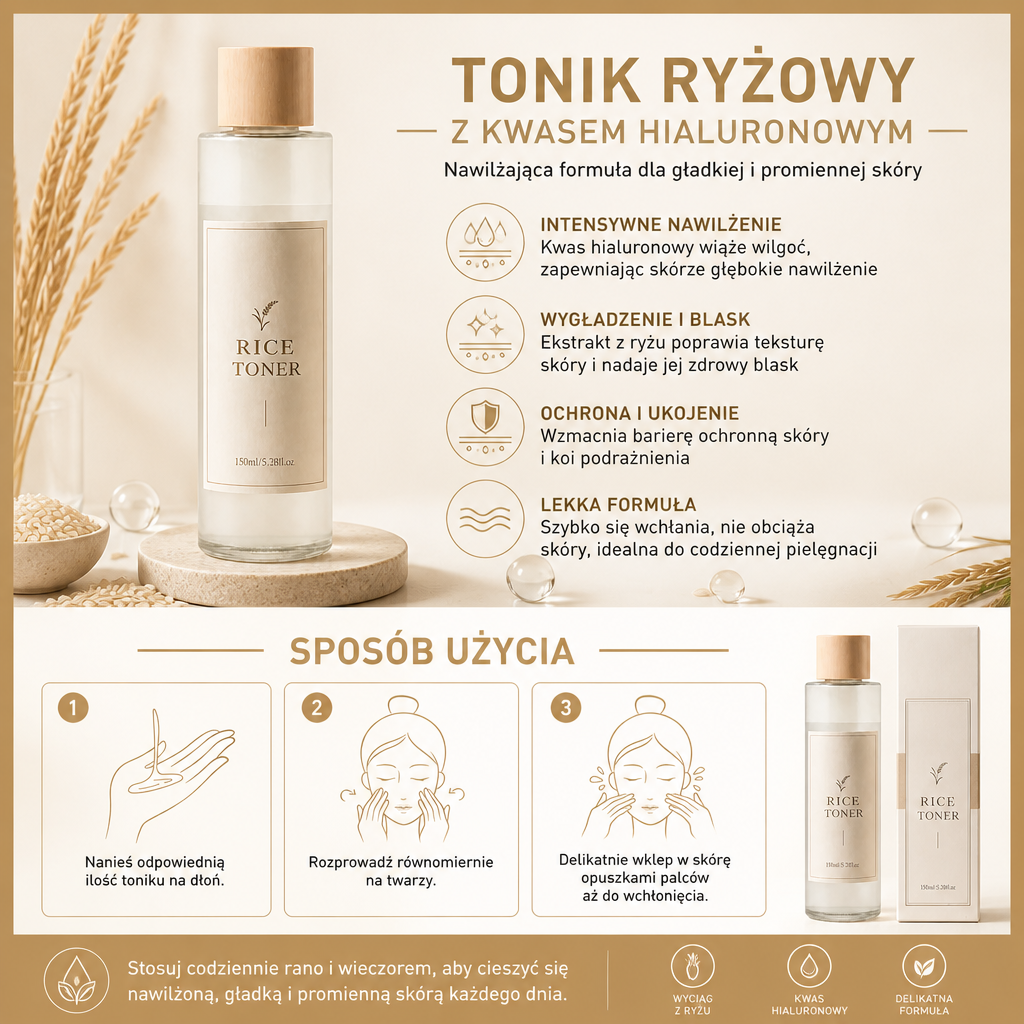 Tonik Ryżowy Z Kwasem Hialuronowym – Nawilżająca Formuła Dla Gładkiej I Promiennej Skóry