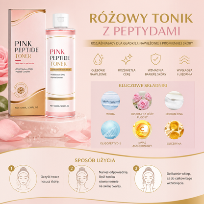 Różowy Tonik Z Peptydami Rozjaśniający Dla Gładkiej, Nawilżonej I Promiennej Skóry