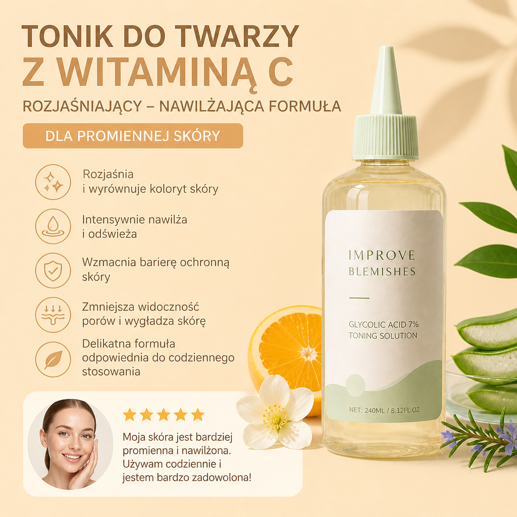 Tonik Do Twarzy Z Witaminą C Rozjaśniający – Nawilżająca Formuła Dla Promiennej Skóry
