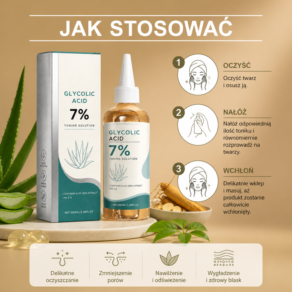 Nawilżający Tonik Do Twarzy Z Kwasem Glikolowym Dla Gładkiej I Odświeżonej Skóry