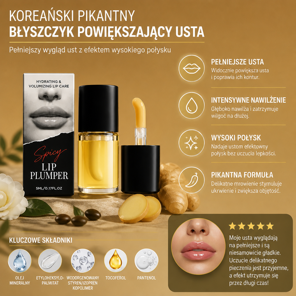 Koreański Pikantny Błyszczyk Powiększający Usta – Pełniejszy Wygląd Ust Z Efektem Wysokiego Połysku