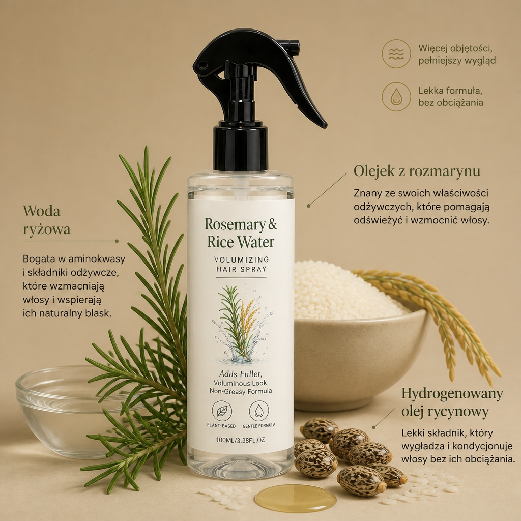 Spray Do Włosów Z Rozmarynem I Wodą Ryżową – 100% Naturalna Mgiełka Dla Miękkich, Gładkich I Zdrowo Wyglądających Włosów