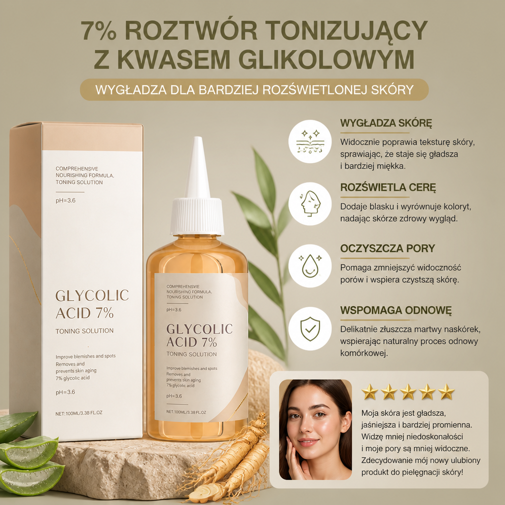 7% Roztwór Tonizujący Z Kwasem Glikolowym – Wygładza Dla Bardziej Rozświetlonej Skóry