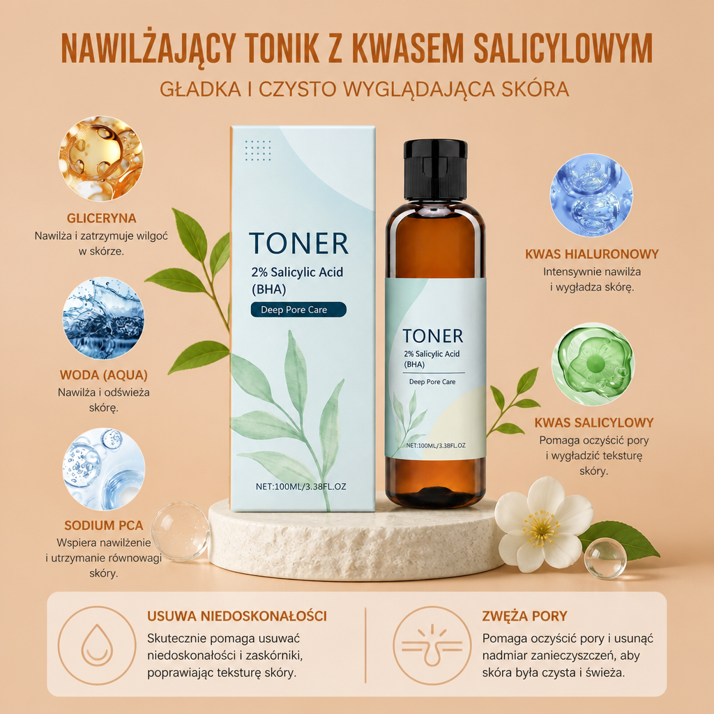 Nawilżający Tonik Z Kwasem Salicylowym – Gładka I Czysto Wyglądająca Skóra