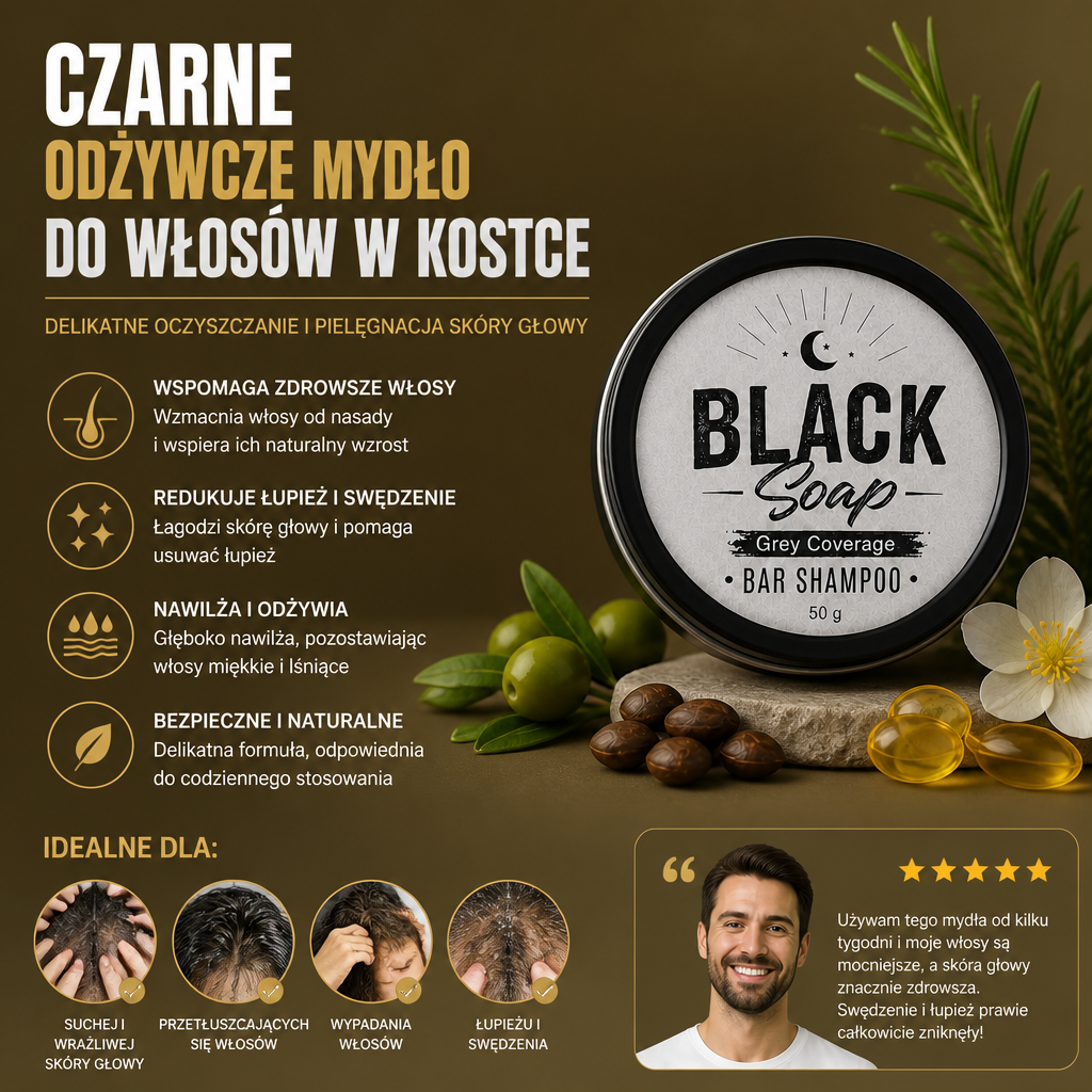 Czarne Odżywcze Mydło Do Włosów W Kostce – Delikatne Oczyszczanie I Pielęgnacja Skóry Głowy
