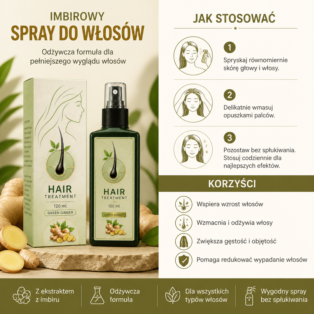 Imbirowy Spray Do Włosów – Odżywcza Formuła Dla Pełniejszego Wyglądu Włosów
