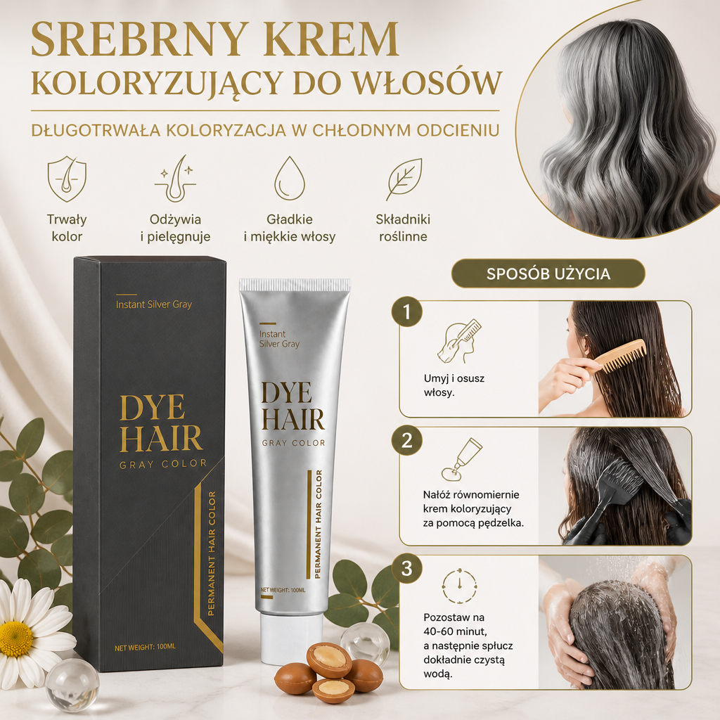 Srebrny Krem Koloryzujący Do Włosów – Długotrwała Koloryzacja W Chłodnym Odcieniu