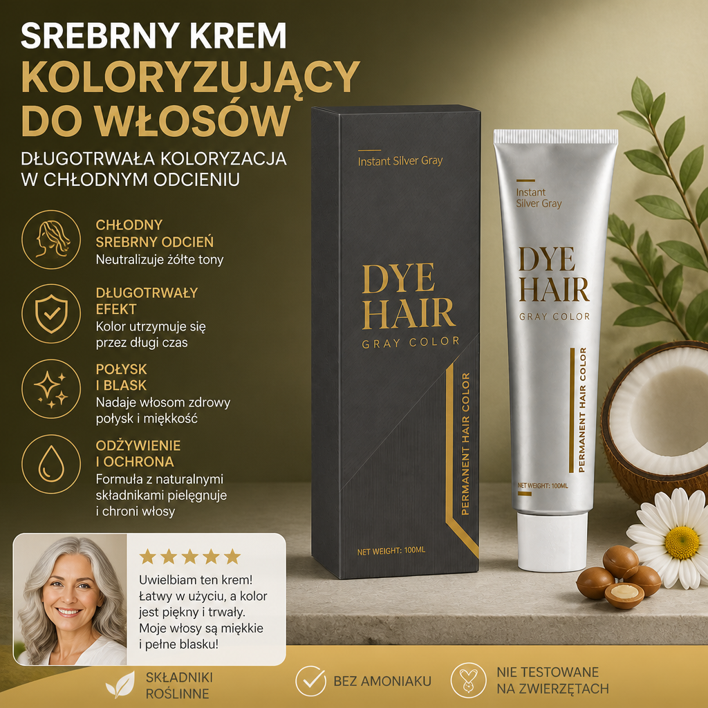 Srebrny Krem Koloryzujący Do Włosów – Długotrwała Koloryzacja W Chłodnym Odcieniu
