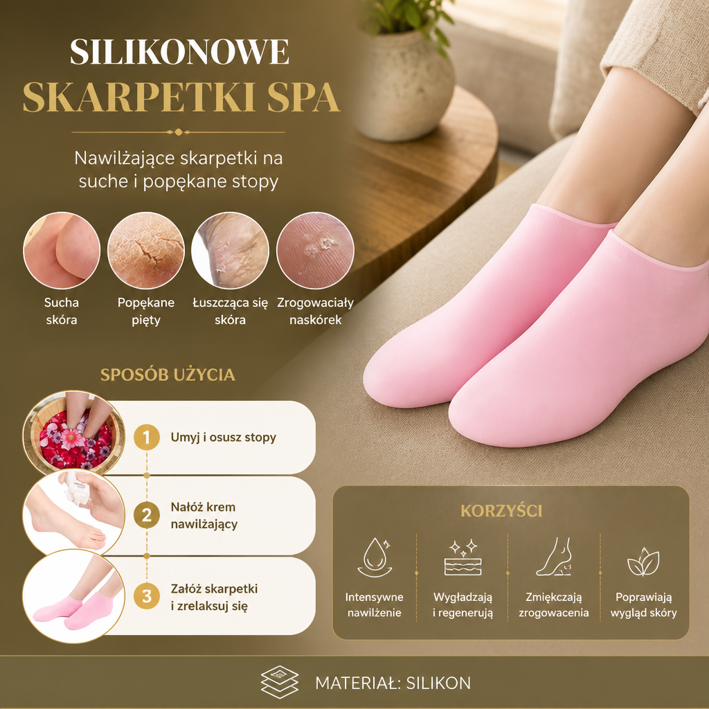 Silikonowe Żelowe Nawilżające Skarpetki Spa Na Suche I Popękane Stopy