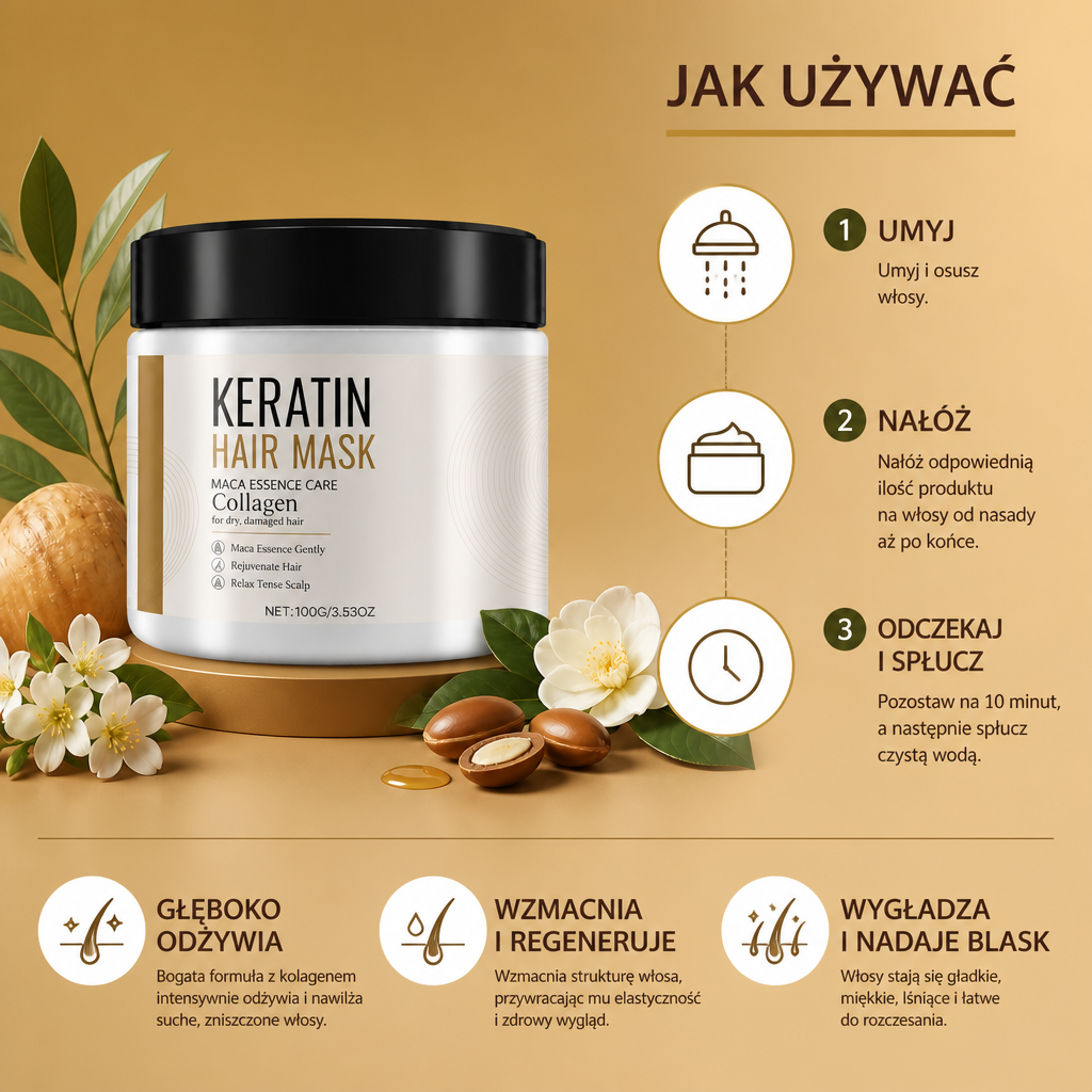 Maska Do Włosów Z Keratyną – Głęboko Odżywcza Formuła Dla Gładkich I Lśniących Włosów