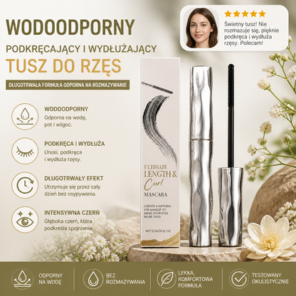 Wodoodporny Podkręcający i Wydłużający Tusz do Rzęs – Długotrwała Formuła Odporna na Rozmazywanie