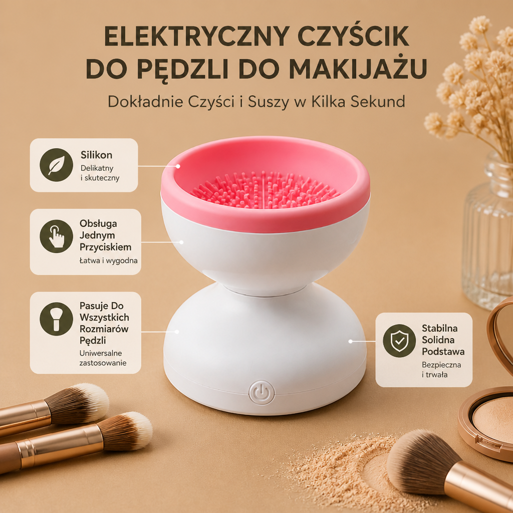 Elektryczny Czyścik Do Pędzli Do Makijażu – Dokładnie Czyści I Suszy W Kilka Sekund