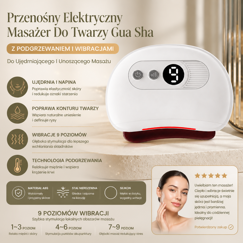 Przenośny Elektryczny Masażer Do Twarzy Gua Sha – Urządzenie Z Podgrzewaniem I Wibracjami Do Ujędrniającego I Unoszącego Masażu