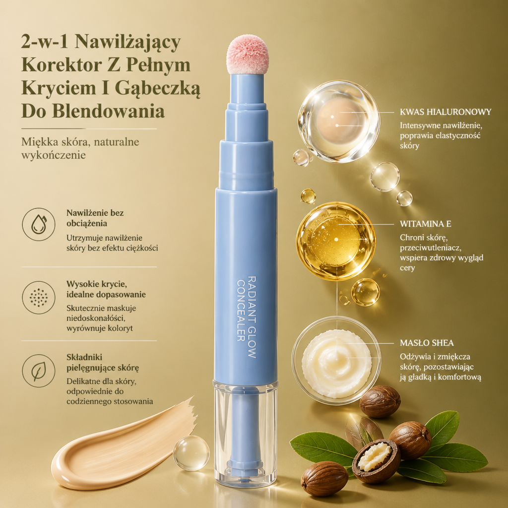 2-w-1 Nawilżający Korektor Z Pełnym Kryciem I Gąbeczką Do Blendowania