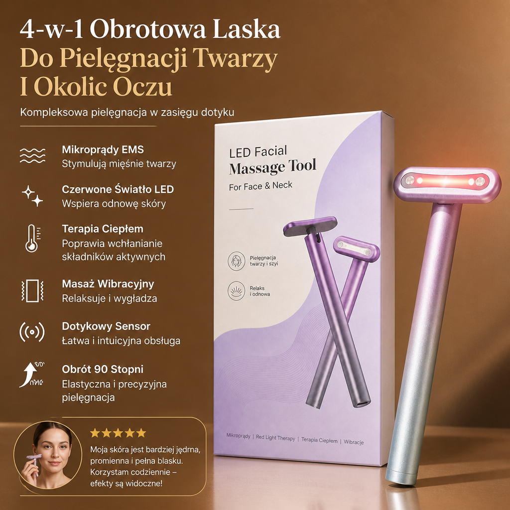 4-w-1 Obrotowa Laska Do Pielęgnacji Twarzy I Okolic Oczu Z Czerwonym Światłem, EMS I Funkcją Podgrzewania