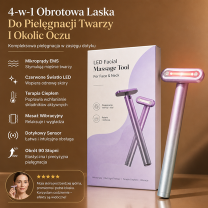 4-w-1 Obrotowa Laska Do Pielęgnacji Twarzy I Okolic Oczu Z Czerwonym Światłem, EMS I Funkcją Podgrzewania