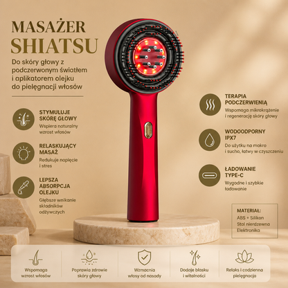 Masażer Shiatsu Do Skóry Głowy Z Podczerwonym Czerwonym Światłem I Aplikatorem Olejku Do Pielęgnacji Włosów