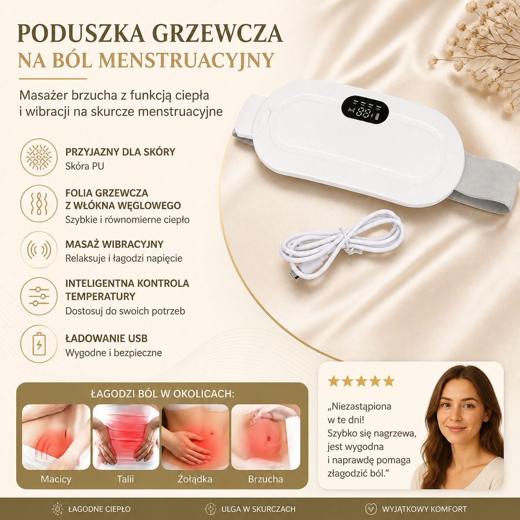 Poduszka Grzewcza Na Ból Menstruacyjny & Masażer Brzucha Z Funkcją Ciepła I Wibracji Na Skurcze Menstruacyjne