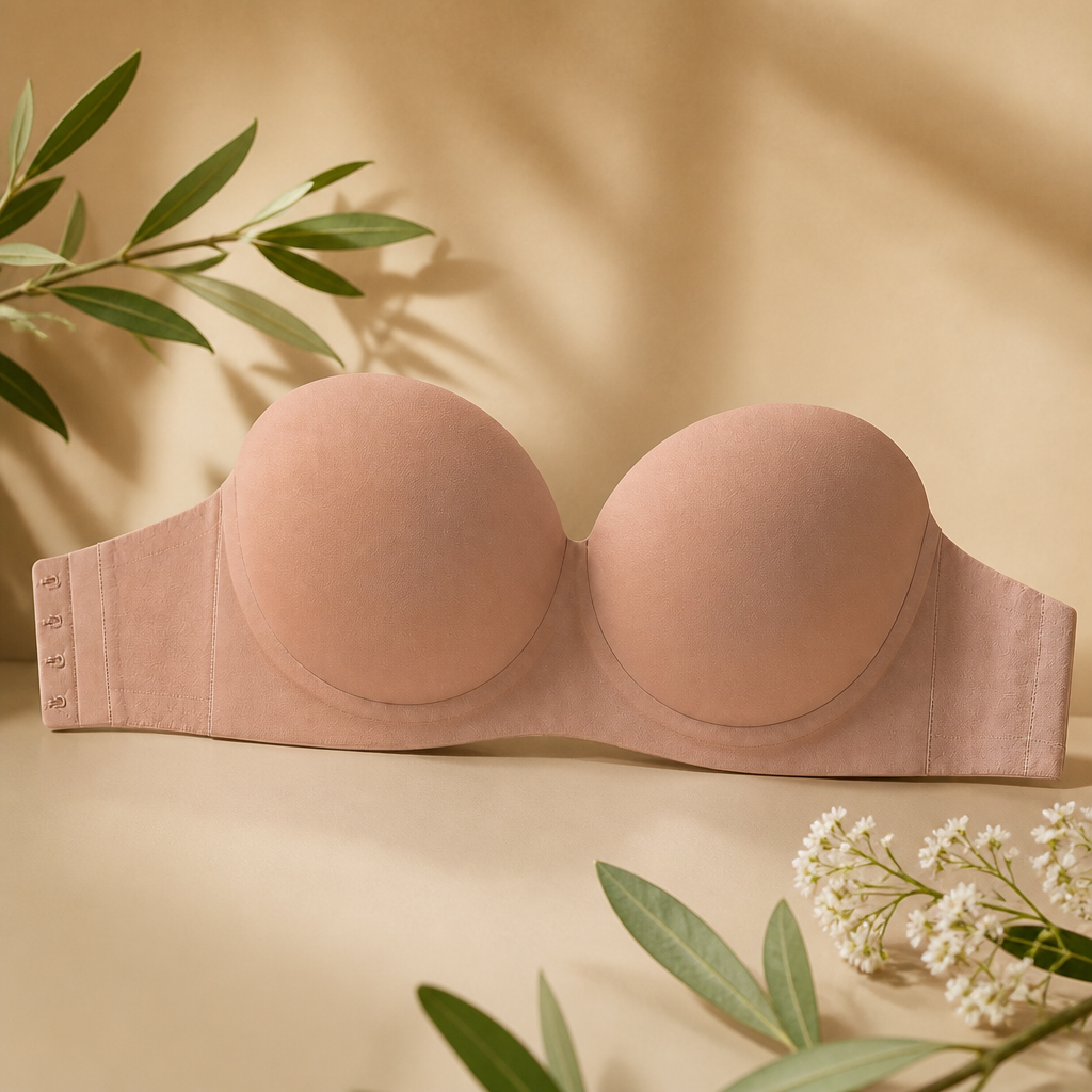 Bezramienny biustonosz bandeau push-up – antypoślizgowy, podtrzymujący i bezszwowy dla maksymalnego komfortu