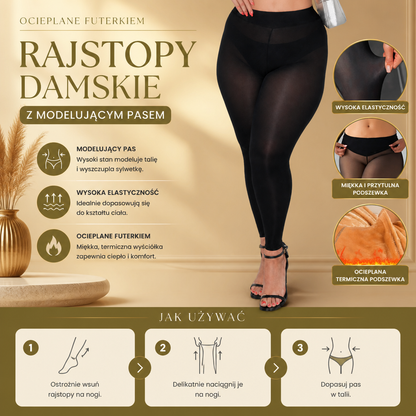 Ocieplane Futerkiem Rajstopy Damskie z Modelującym Pasem