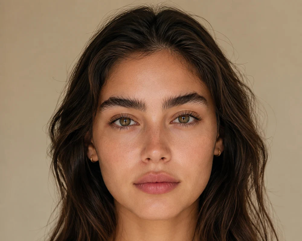 Before trimming brows with Polska Uroda 3-in-1 trimmer