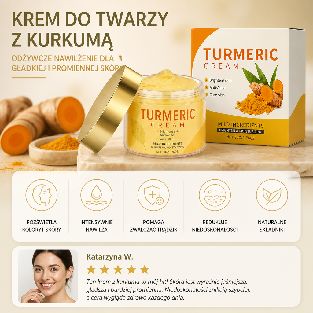 Krem do Twarzy z Kurkumą – Odżywcze Nawilżenie dla Gładkiej i Promiennie Wyglądającej Skóry