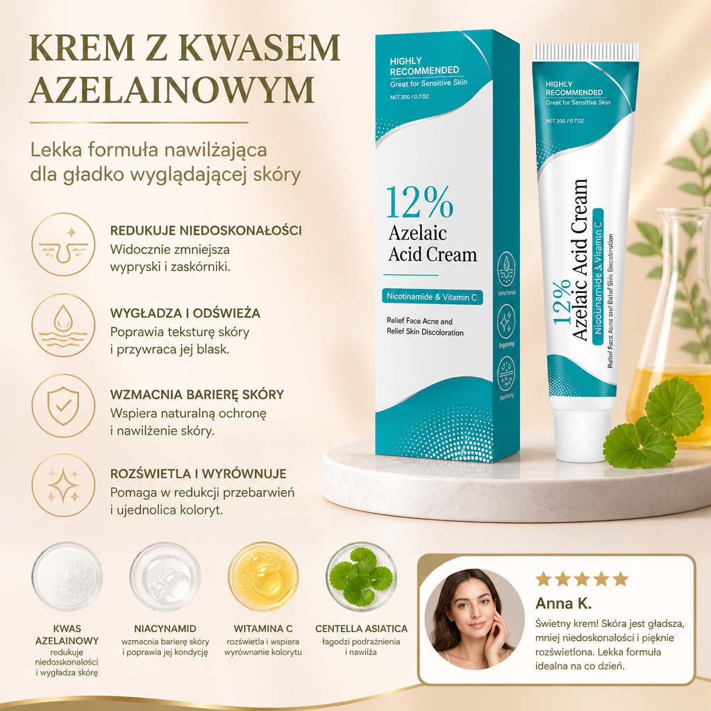 Krem z Kwasem Azelainowym – Lekka Formuła Nawilżająca dla Gładko Wyglądającej Skóry