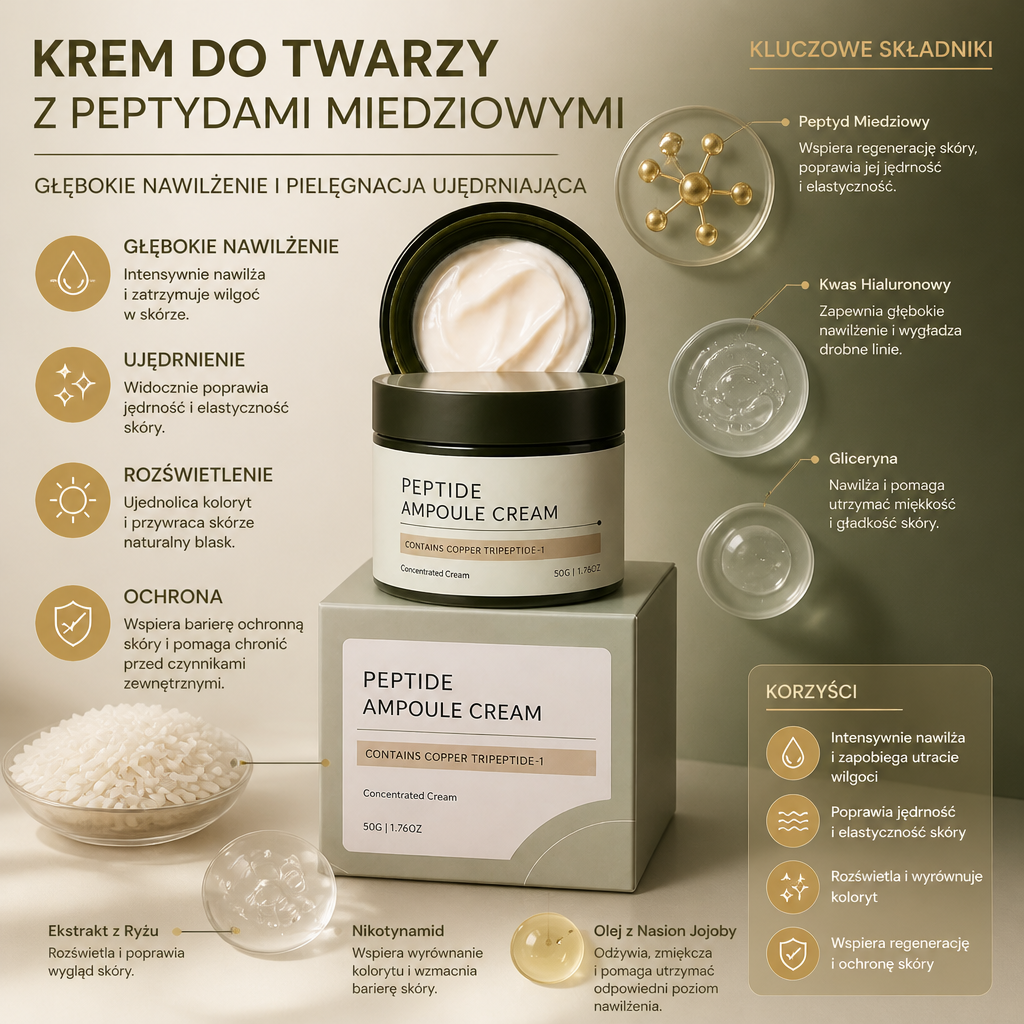 Krem do Twarzy z Peptydami Miedziowymi – Głębokie Nawilżenie i Pielęgnacja Ujędrniająca Skórę