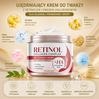 Ujędrniający krem do twarzy z retinolem i kwasem hialuronowym dla gładkiej, promiennej skóry