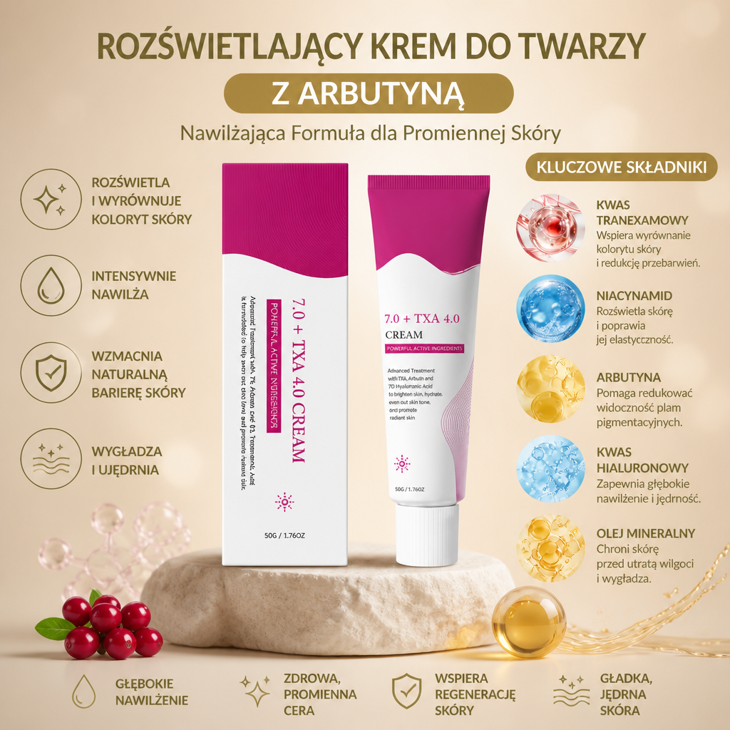 Rozświetlający Krem do Twarzy z Arbutyną – Nawilżająca Formuła dla Promiennej Skóry