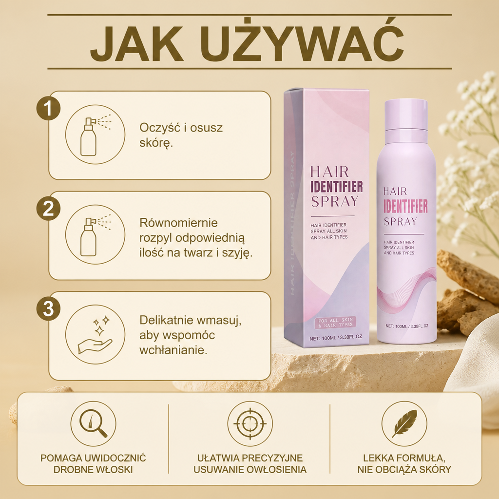 Spray Uwidaczniający Włoski – Większa Precyzja dla Gładkiego Usuwania Owłosienia z Twarzy