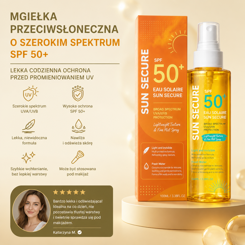 Mgiełka Przeciwsłoneczna o Szerokim Spektrum SPF 50+ – Lekka Codzienna Ochrona przed Promieniowaniem UV