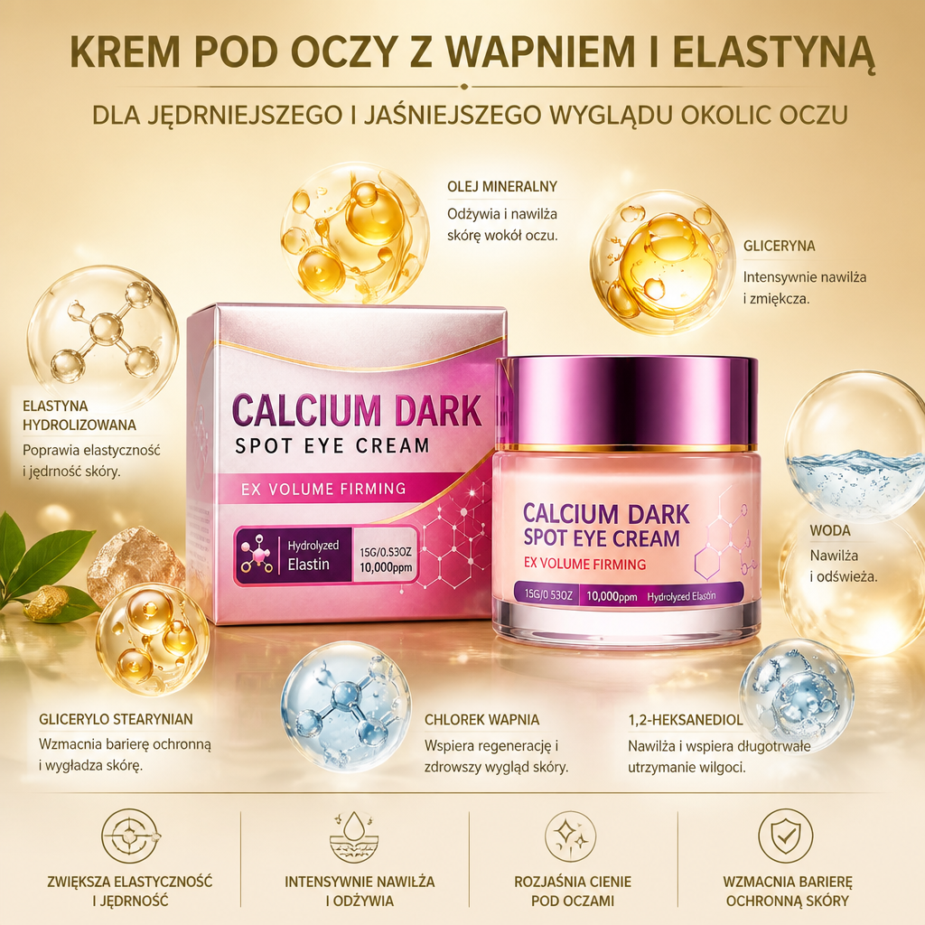Krem pod Oczy z Wapniem i Elastyną dla Jędrniejszego i Jaśniejszego Wyglądu Okolic Oczu