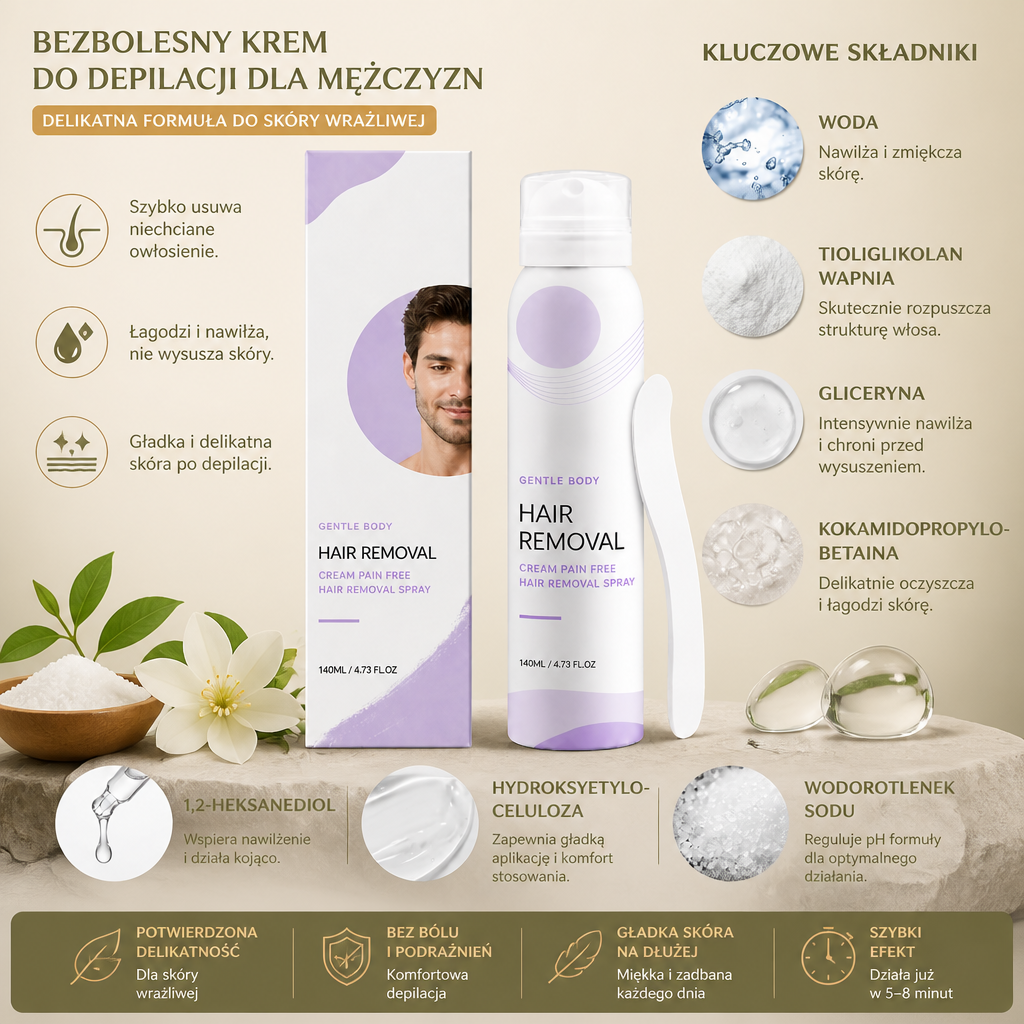 Bezbolesny Krem do Depilacji dla Mężczyzn – Delikatna Formuła do Skóry Wrażliwej