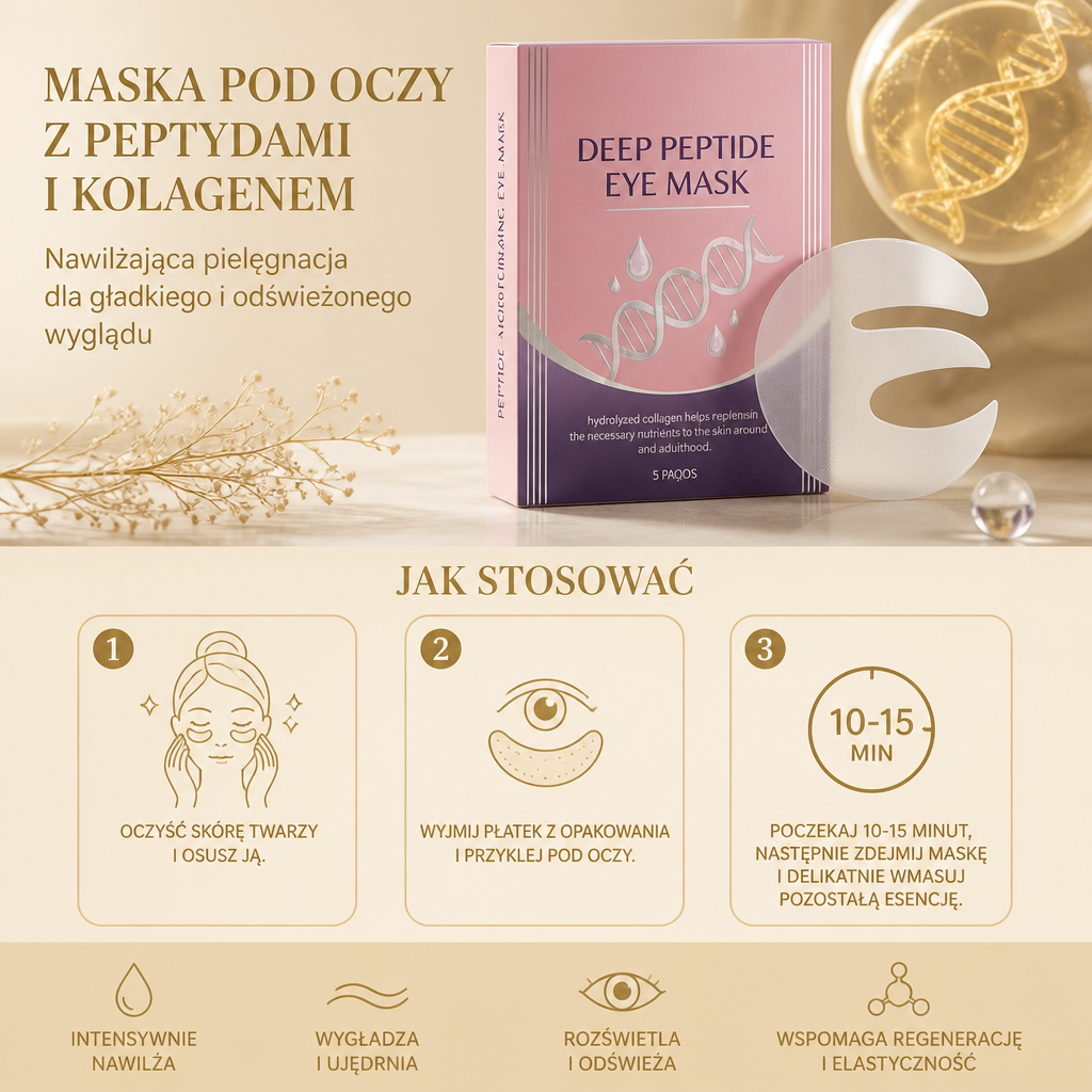 Maski pod Oczy z Peptydami i Kolagenem – Nawilżająca Pielęgnacja dla Gładkiego i Odświeżonego Wyglądu