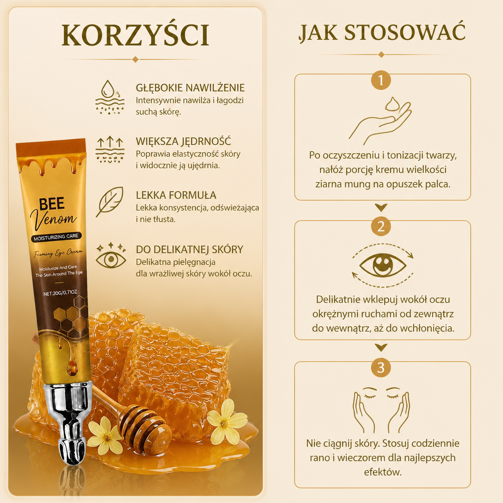 Ujędrniający Krem pod Oczy z Jadem Pszczelim i Kwasem Hialuronowym dla Gładkiej i Nawilżonej Skóry