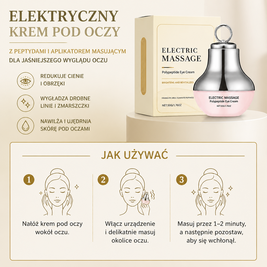 Elektryczny Krem pod Oczy z Peptydami i Aplikatorem Masującym dla Jaśniejszego Wyglądu Oczu