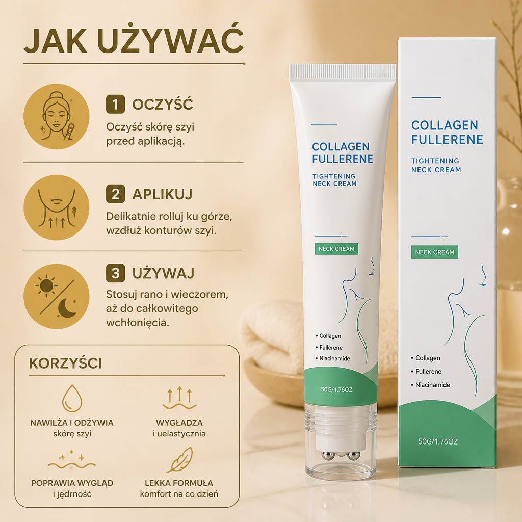 Krem kolagenowy do szyi z aplikatorem rolkowym – nawilżająca pielęgnacja dla gładko wyglądającej skóry