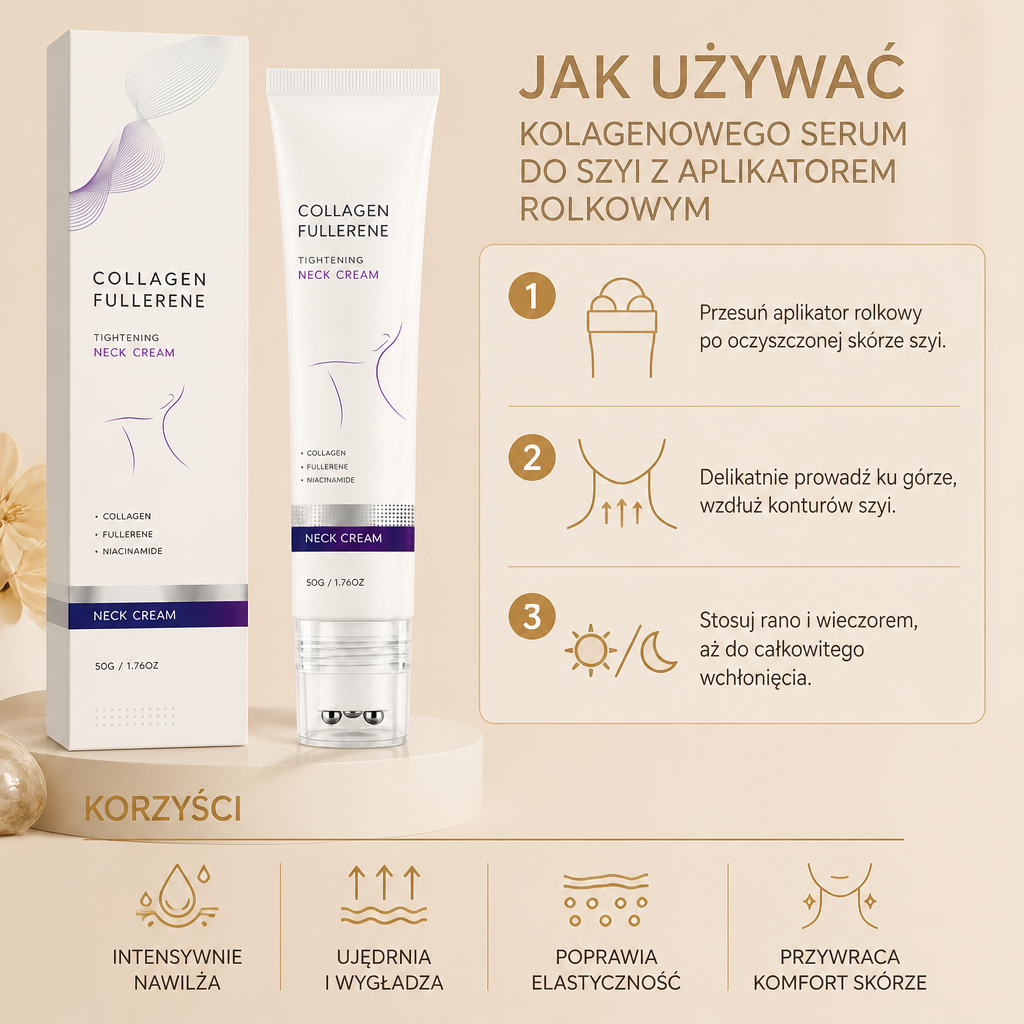 Kolagenowe serum do szyi z aplikatorem rolkowym – nawilżająca formuła dla gładszej skóry szyi
