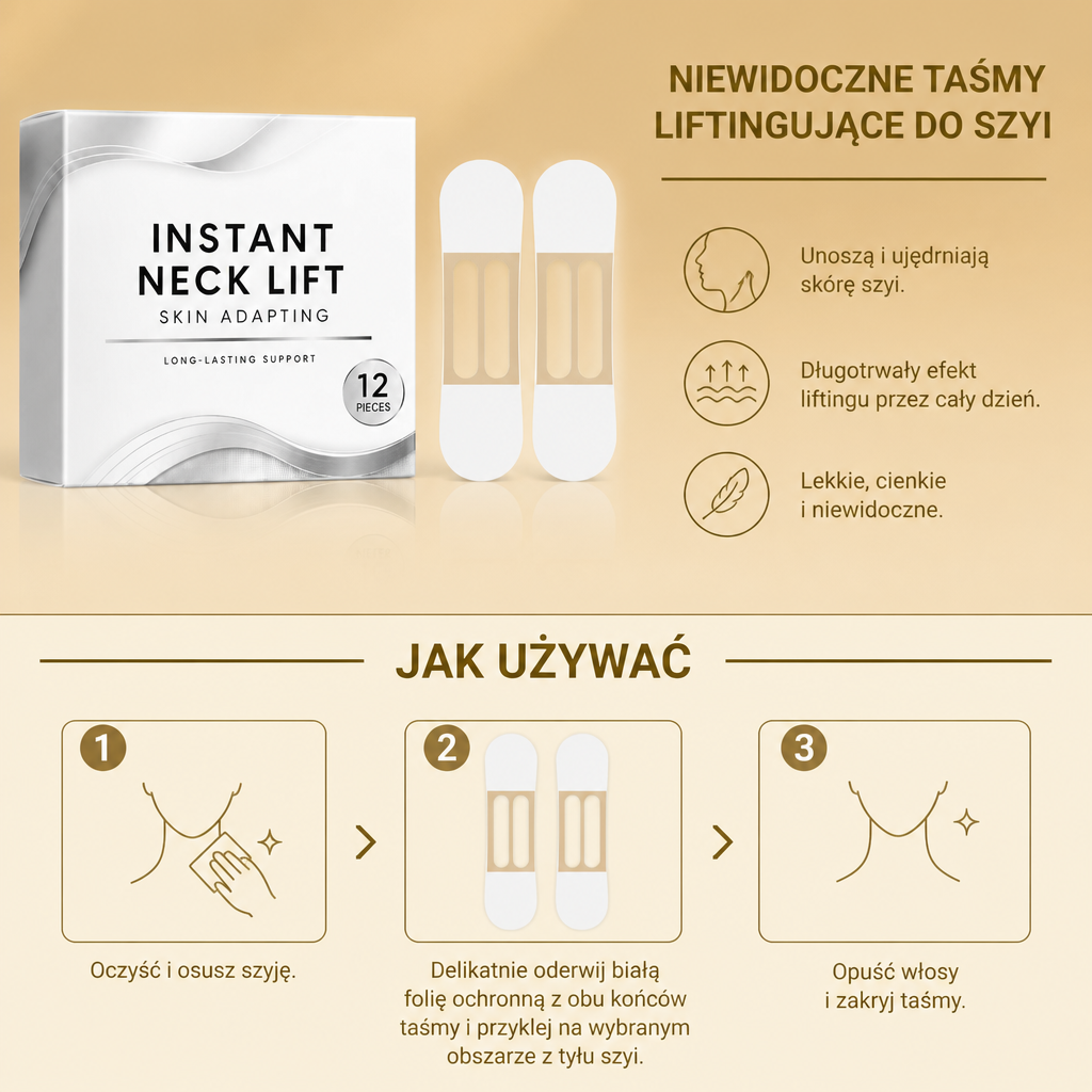 Niewidoczne taśmy liftingujące do szyi – dyskretne plastry samoprzylepne dla jędrniejszego wyglądu skóry