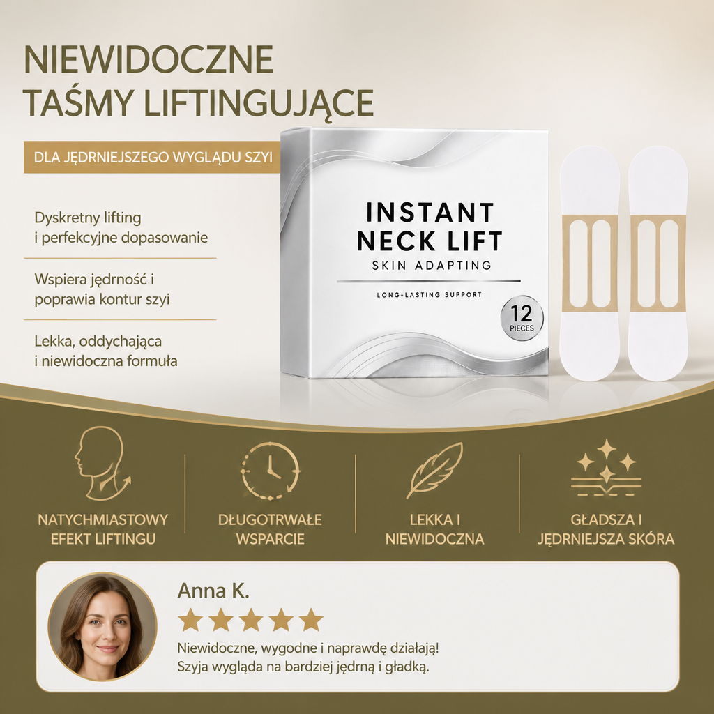Niewidoczne taśmy liftingujące do szyi – dyskretne plastry samoprzylepne dla jędrniejszego wyglądu skóry